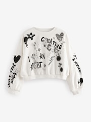 Ecru Sequin Graffiti 100% Cotton Sweatshirt (3-16yrs) - Image 7 of 11