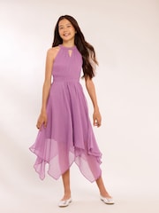 Lipsy Purple Hanky Hem Halter Occasion Dress (5-16yrs) - Image 1 of 5