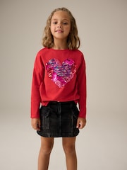 Red 100% Cotton Sequin Heart Long Sleeve T-Shirt (3-16yrs) - Image 1 of 7