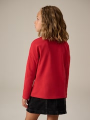 Red 100% Cotton Sequin Heart Long Sleeve T-Shirt (3-16yrs) - Image 3 of 7