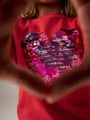 Red 100% Cotton Sequin Heart Long Sleeve T-Shirt (3-16yrs) - Image 4 of 7