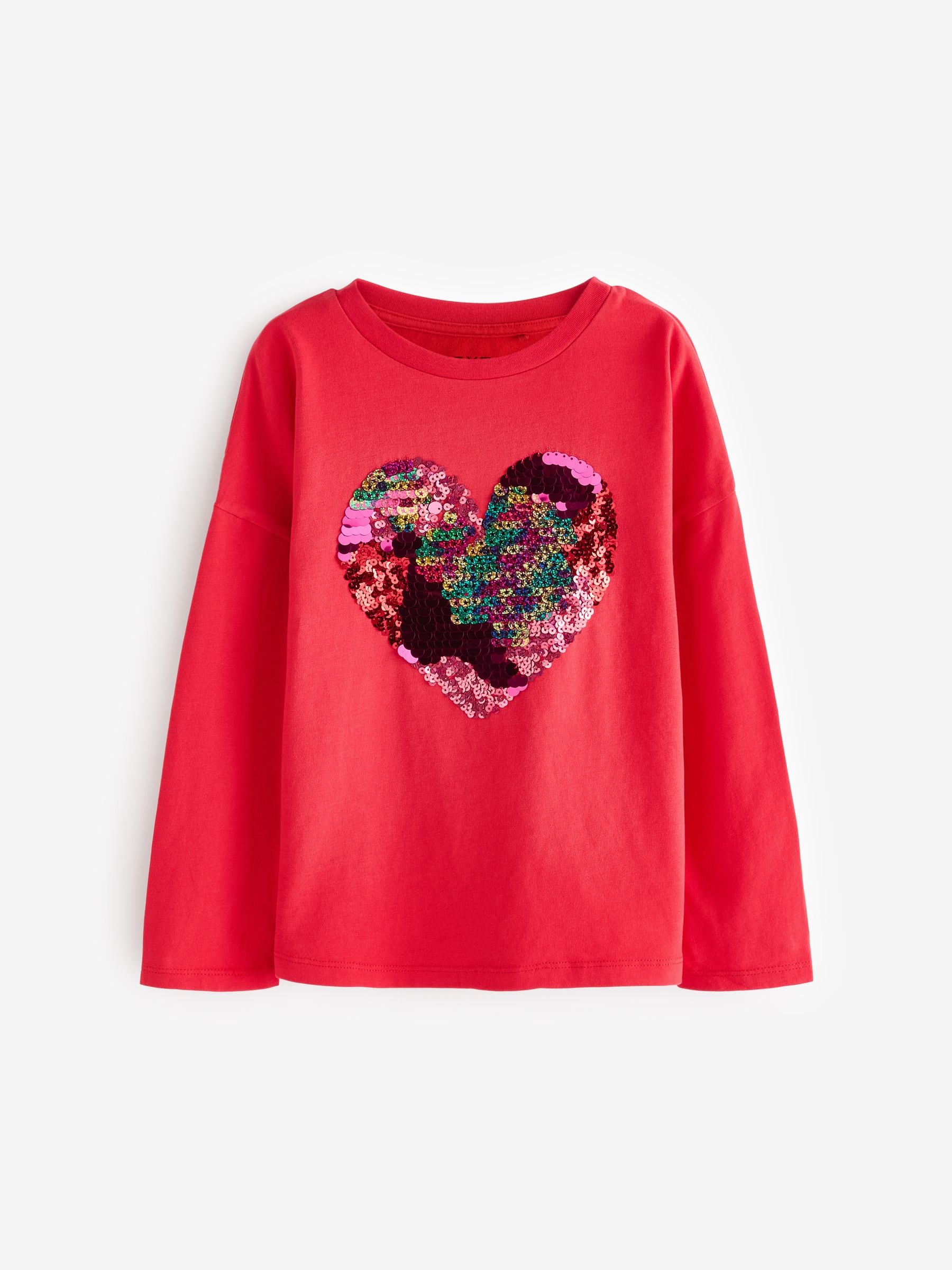 order Q4♡ Buy Red 100% Cotton Sequin Heart Long Sleeve T-Shirt (3