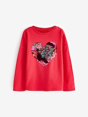 Red 100% Cotton Sequin Heart Long Sleeve T-Shirt (3-16yrs) - Image 5 of 7