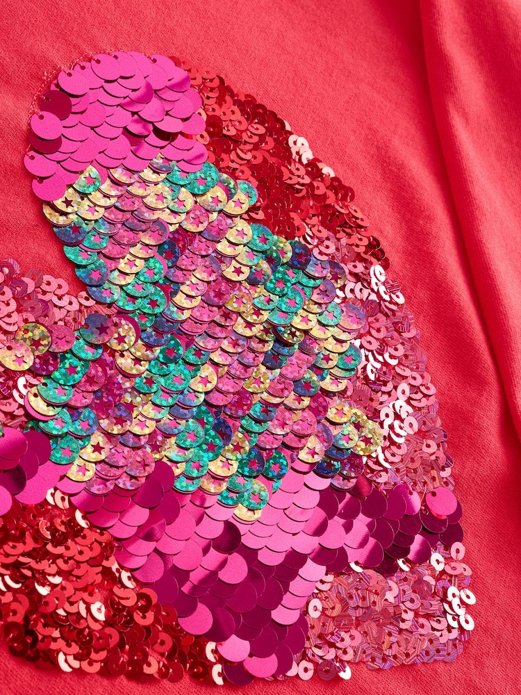 Red 100% Cotton Sequin Heart Long Sleeve T-Shirt (3-16yrs) - Image 7 of 7