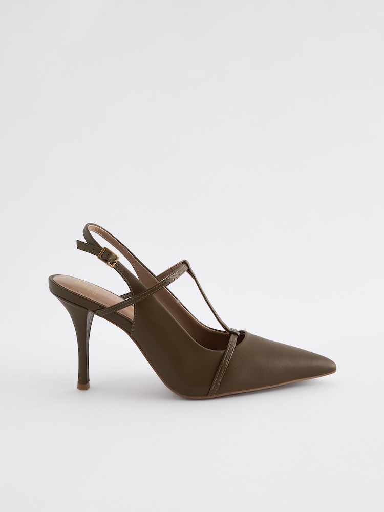 Verde cáqui - Forever Comfort® Leather T-Bar Point Toe Heels - Imagem 2 de 5
