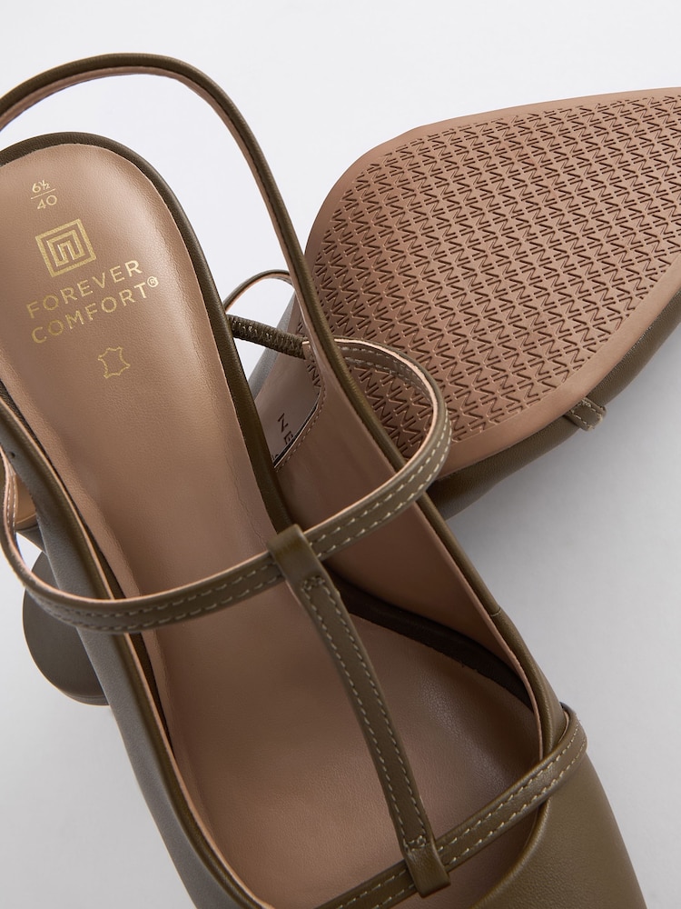 Verde cáqui - Forever Comfort® Leather T-Bar Point Toe Heels - Imagem 5 de 5