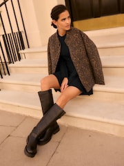 Black Ribbed Fit And Flare Mini Knitted Jumper Dress With Wool - Image 2 of 6
