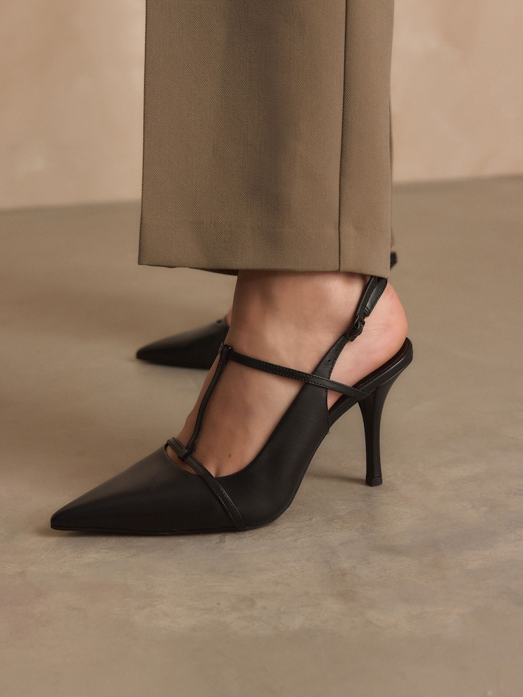 Preto - Forever Comfort® Leather T-Bar Point Toe Heels - Imagem 1 de 10