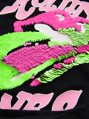 Pink/Black 100% Cotton Rolling Stones Sequin Skirt Set (3-16yrs) - Image 7 of 8
