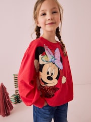 Red Sequin Minnie Mouse Christmas License 100% Cotton Sweatshirt (3-16yrs) - Image 1 of 8