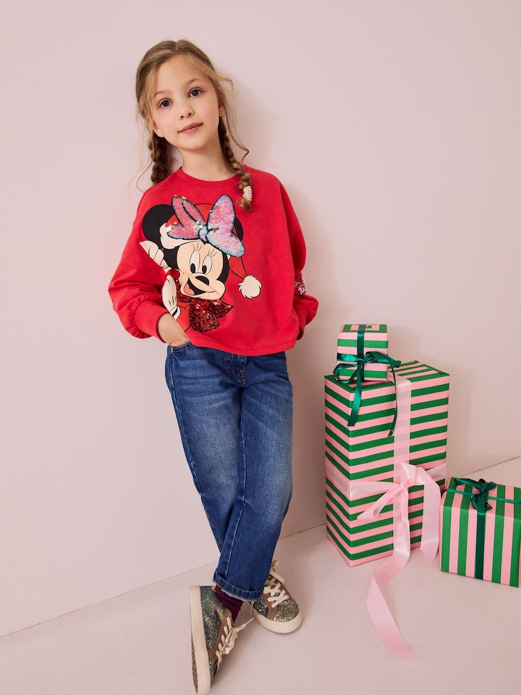 Red Sequin Minnie Mouse Christmas License 100% Cotton Sweatshirt (3-16yrs) - Image 2 of 8
