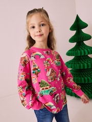 Pink Christmas Long Sleeve 100% Cotton Top (3-16yrs) - Image 1 of 7