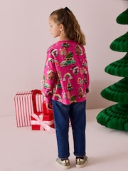 Pink Christmas Long Sleeve 100% Cotton Top (3-16yrs) - Image 3 of 7