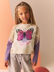 Brown/Purple - رداء علوي صباغة بالربط بكم طويل تصميم فراشة قطن 100% (3-16سنة) - صورة 1 من 8