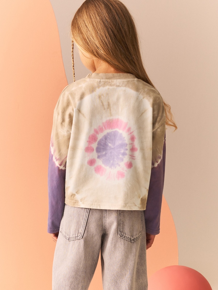 Brown/Purple Tie Dye Butterfly Long Sleeve 100% Cotton Top (3-16yrs) - Image 3 of 8