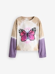 Brown/Purple - رداء علوي صباغة بالربط بكم طويل تصميم فراشة قطن 100% (3-16سنة) - صورة 5 من 8