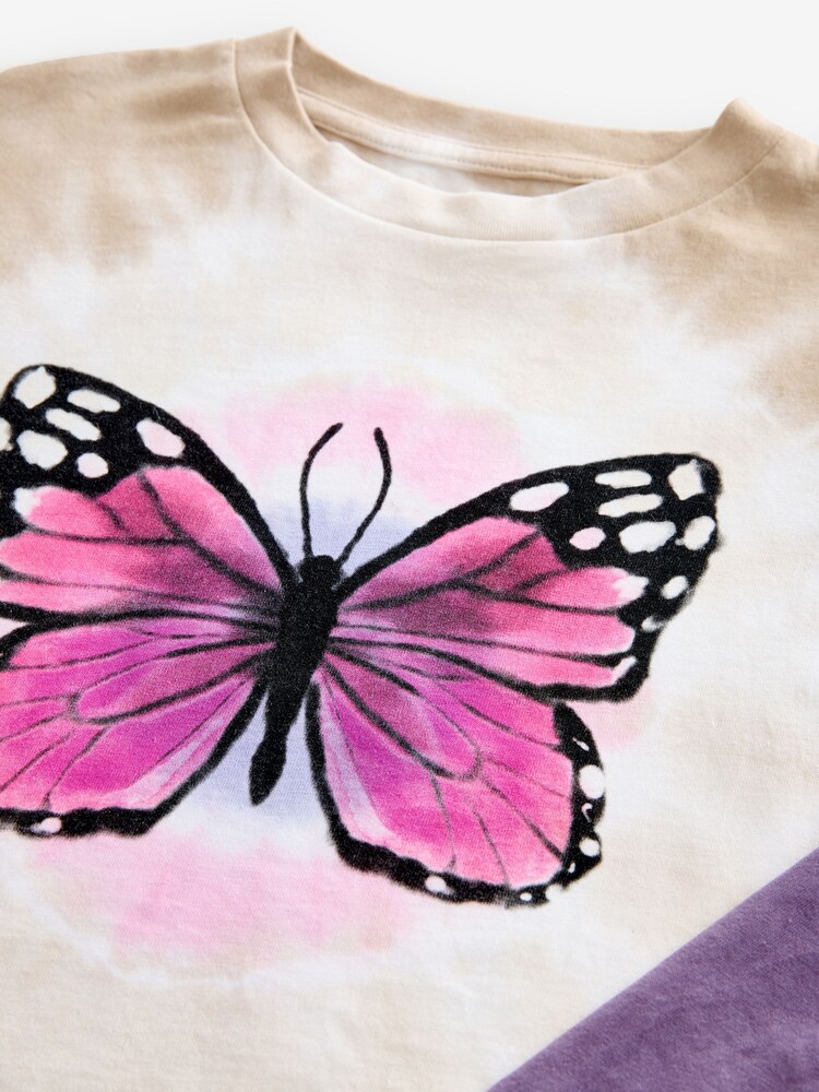 Brown/Purple Tie Dye Butterfly Long Sleeve 100% Cotton Top (3-16yrs) - Image 7 of 8