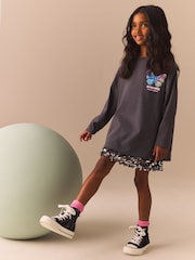 Charcoal Grey Oversized Long Sleeve Butterfly Graphic 100% Cotton T-Shirt (3-16yrs) - Image 2 of 7
