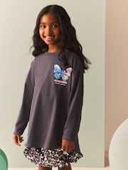 Charcoal Grey Oversized Long Sleeve Butterfly Graphic 100% Cotton T-Shirt (3-16yrs) - Image 3 of 7