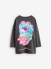 Charcoal Grey Oversized Long Sleeve Butterfly Graphic 100% Cotton T-Shirt (3-16yrs) - Image 5 of 7