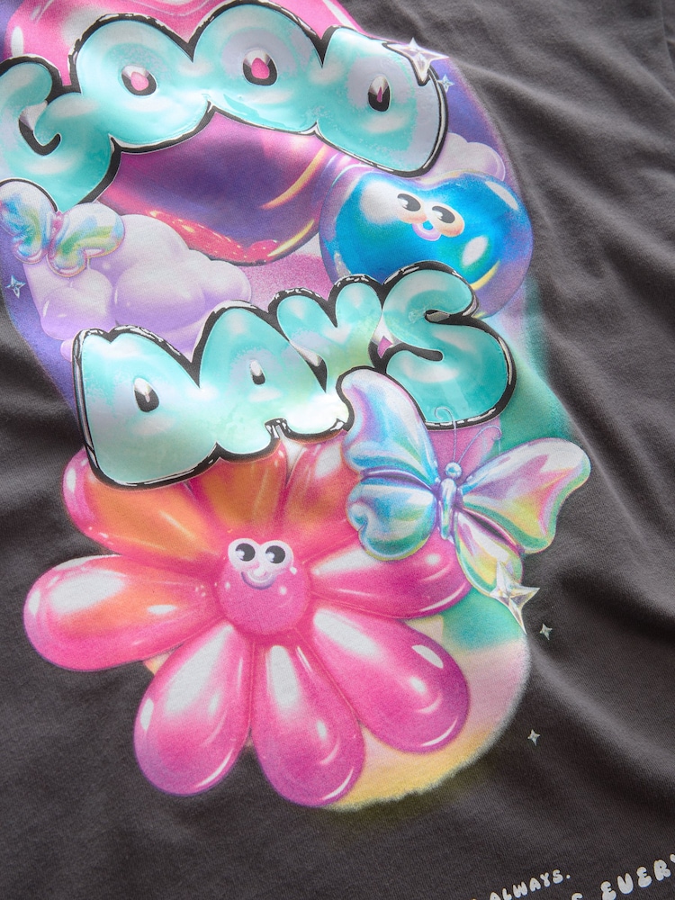 Charcoal Grey Oversized Long Sleeve Butterfly Graphic 100% Cotton T-Shirt (3-16yrs) - Image 7 of 7