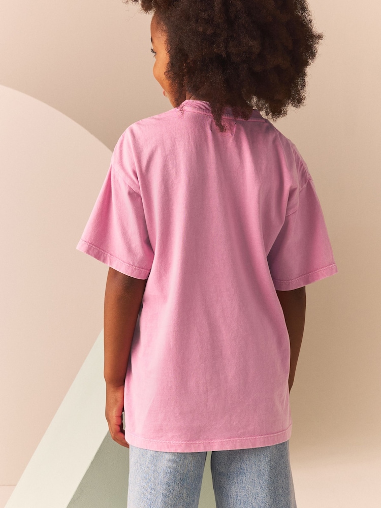 Pink/Green Oversized Embellished 100% Cotton Graphic T-Shirt (3-16yrs) - Image 2 of 8