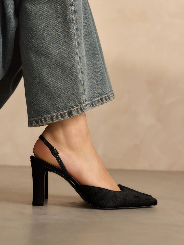 črna - Premium Square Toe Slingback čevlji z visoko peto - Slika 1 iz 9