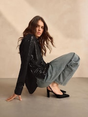 črna - Premium Square Toe Slingback čevlji z visoko peto - Slika 2 iz 9