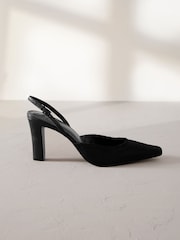 črna - Premium Square Toe Slingback čevlji z visoko peto - Slika 5 iz 9