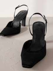 črna - Premium Square Toe Slingback čevlji z visoko peto - Slika 6 iz 9
