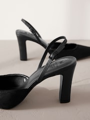 črna - Premium Square Toe Slingback čevlji z visoko peto - Slika 7 iz 9
