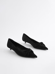 Black Forever Comfort® Leather Bow Kitten Heels - Image 1 of 5
