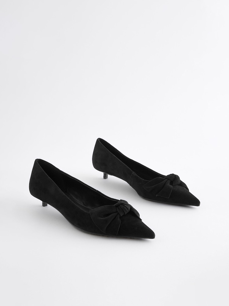 Black Forever Comfort® Leather Bow Kitten Heels - Image 1 of 5