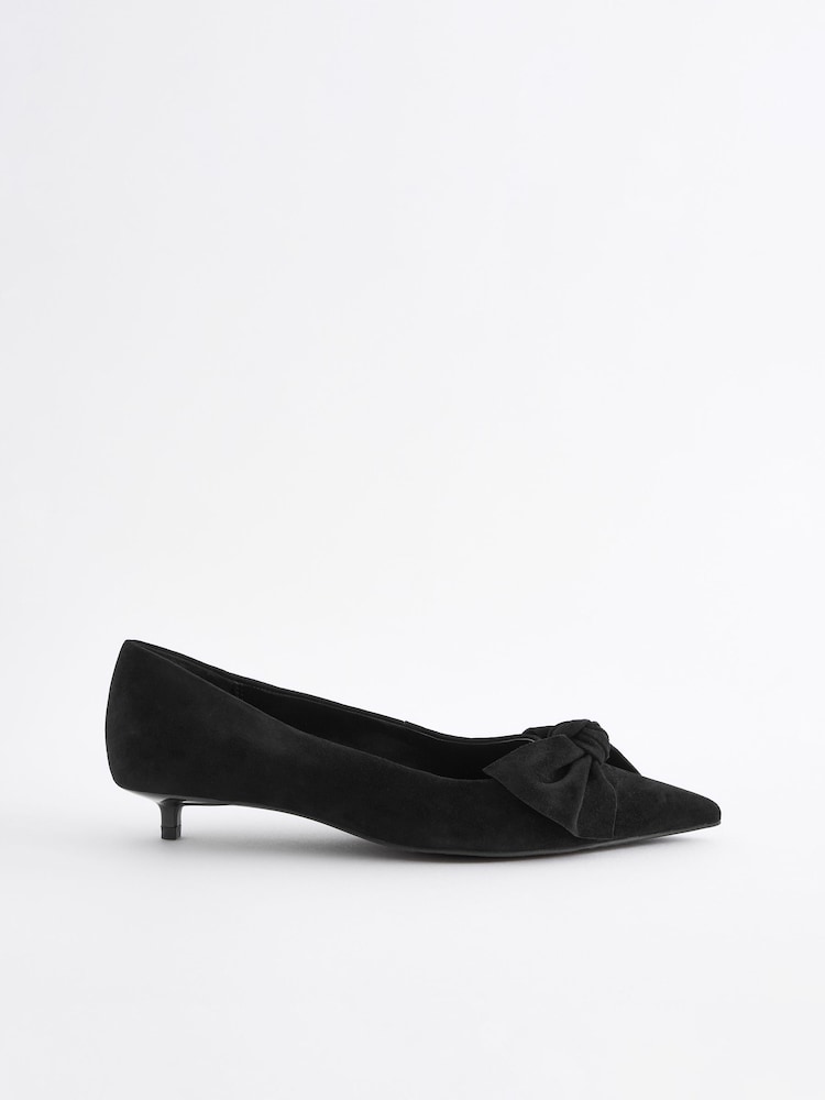 Black Forever Comfort® Leather Bow Kitten Heels - Image 2 of 5