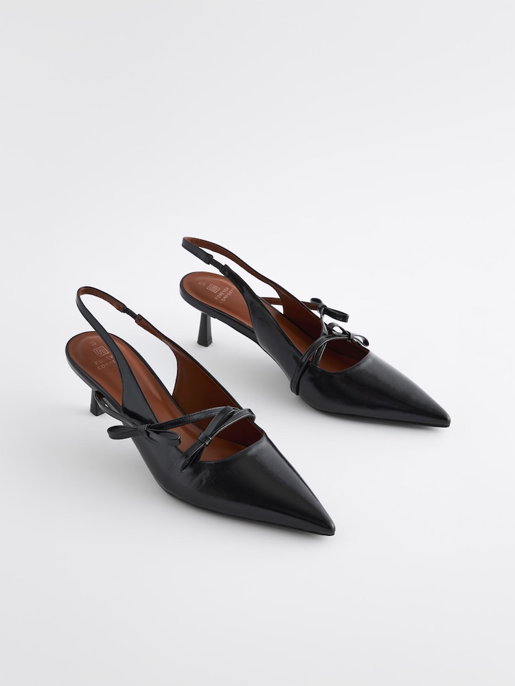 Black Forever Comfort® Point Toe Bow Sling Back Heels - Image 1 of 5