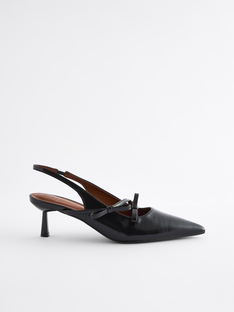 Black Forever Comfort® Point Toe Bow Sling Back Heels - Image 2 of 5