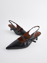 Black Forever Comfort® Point Toe Bow Sling Back Heels - Image 3 of 5