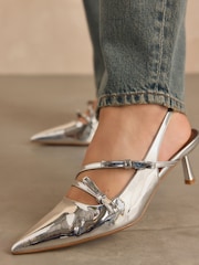 Silver Forever Comfort® Point Toe Bow Sling Back Heels - Image 1 of 9