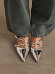 Silver Forever Comfort® Point Toe Bow Sling Back Heels - Image 2 of 9
