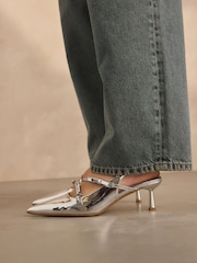 Silver Forever Comfort® Point Toe Bow Sling Back Heels - Image 3 of 9