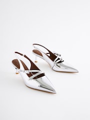 Silver Forever Comfort® Point Toe Bow Sling Back Heels - Image 5 of 9