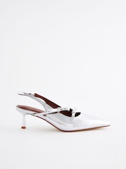 Silver Forever Comfort® Point Toe Bow Sling Back Heels - Image 6 of 9