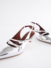 Silver Forever Comfort® Point Toe Bow Sling Back Heels - Image 7 of 9