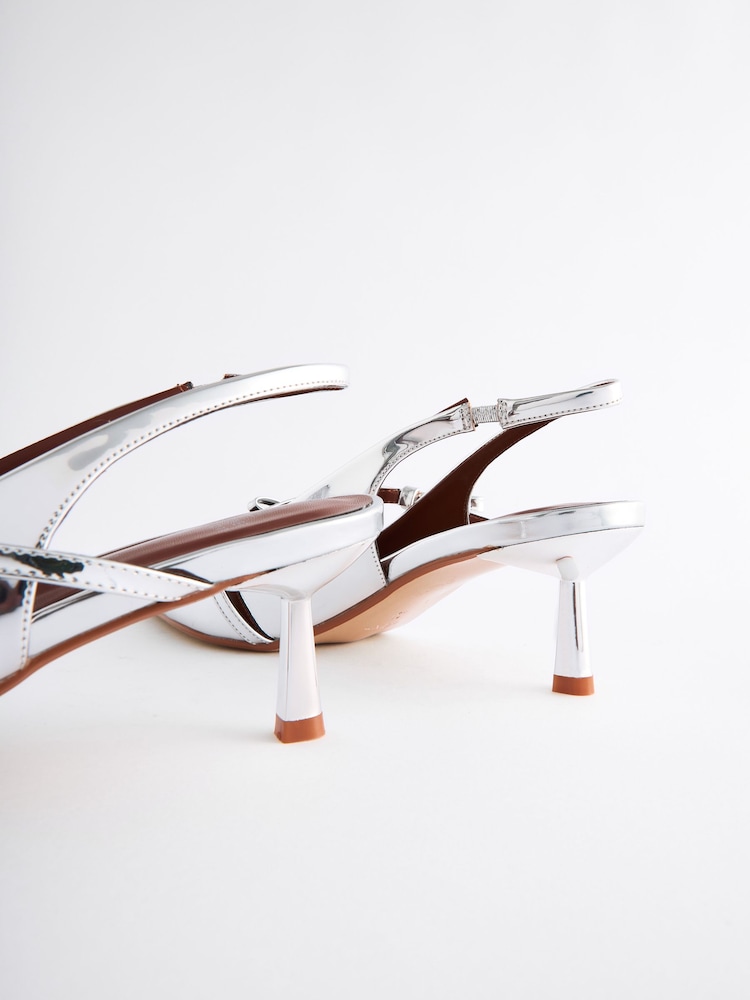 Silver Forever Comfort® Point Toe Bow Sling Back Heels - Image 9 of 9