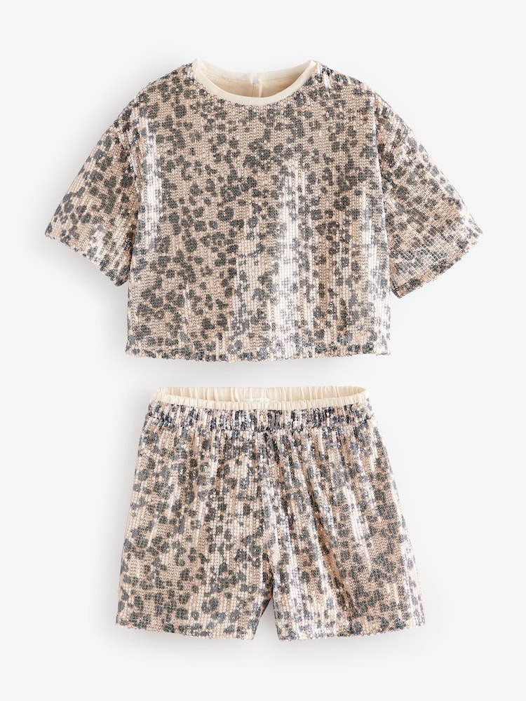 Animal Print Sequin Top and Shorts Set (3-16yrs) - Image 3 of 5