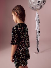 Black Velour Sequin Star Top and Shorts Set (3-16yrs) - Image 2 of 3