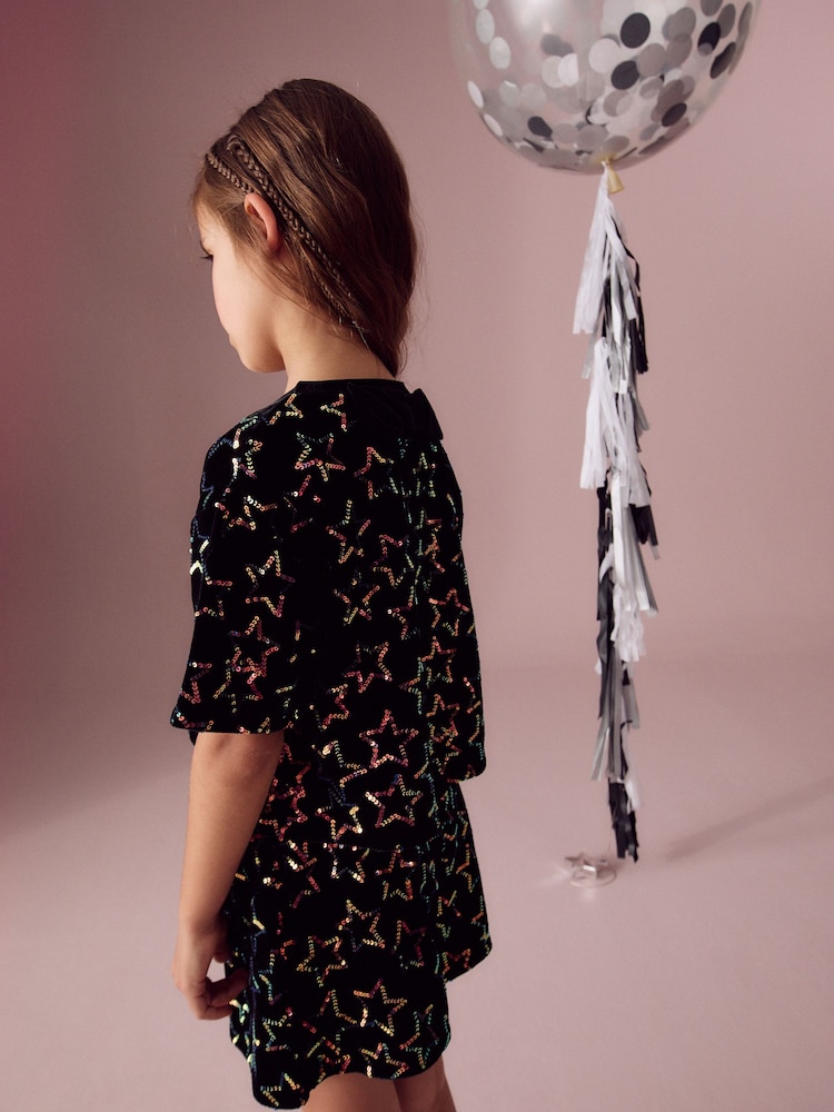 Black Velour Sequin Star Top and Shorts Set (3-16yrs) - Image 2 of 3