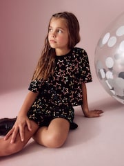 Black Velour Sequin Star Top and Shorts Set (3-16yrs) - Image 3 of 3