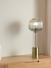 MADE.COM Grey/Antique Brass Large Briz Table Lamp - Image 1 of 3