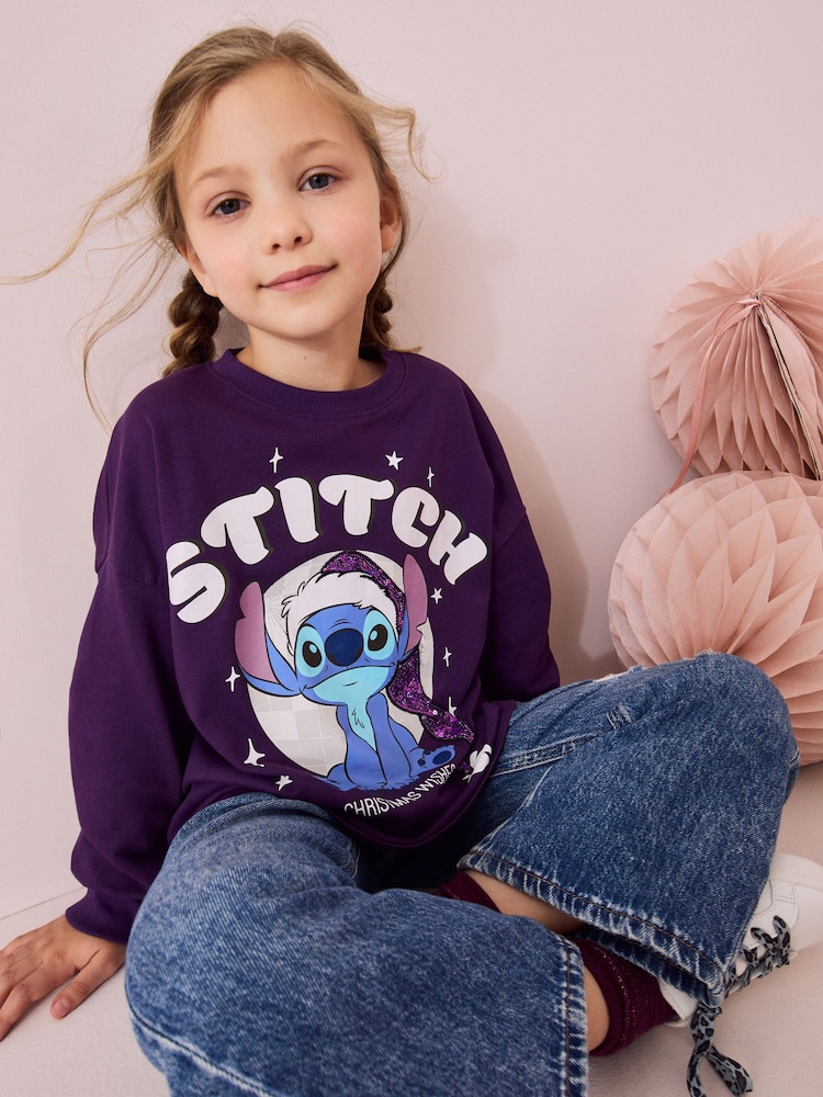 Lilo & Stitch Purple Christmas License 100% Cotton Sweatshirt (3-16yrs) - Image 1 of 8